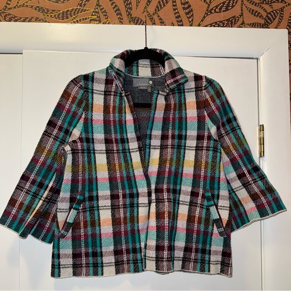 ANTHROPOLOGIE Rosetta Cropped Plaid Knit Jacket Women’s Size XS - Picture 3 of 8